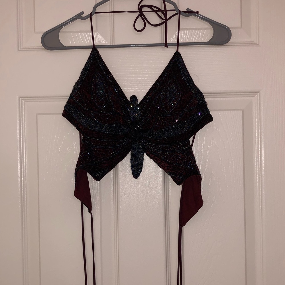 Vintage Beaded Butterfly Halter Croptop/bra